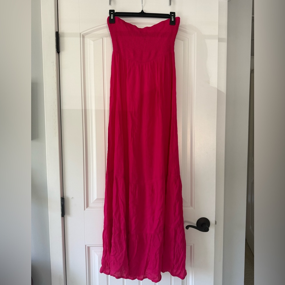 SHEIN Hot Pink Smocked Strapless Maxi Dress